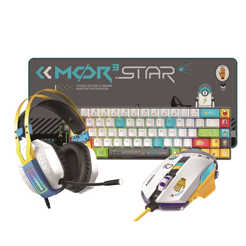 ANEEX KMP04 Wired 4-in-1 Gaming Combo with Mechanical Keyboard, Mouse, Headset & Mouse Pad